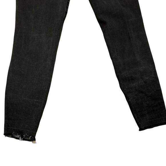 Spanx Jeans Black Denim Skinny Stretch Distressed Raw Hem Pull On Size Medium M - Picture 4 of 7
